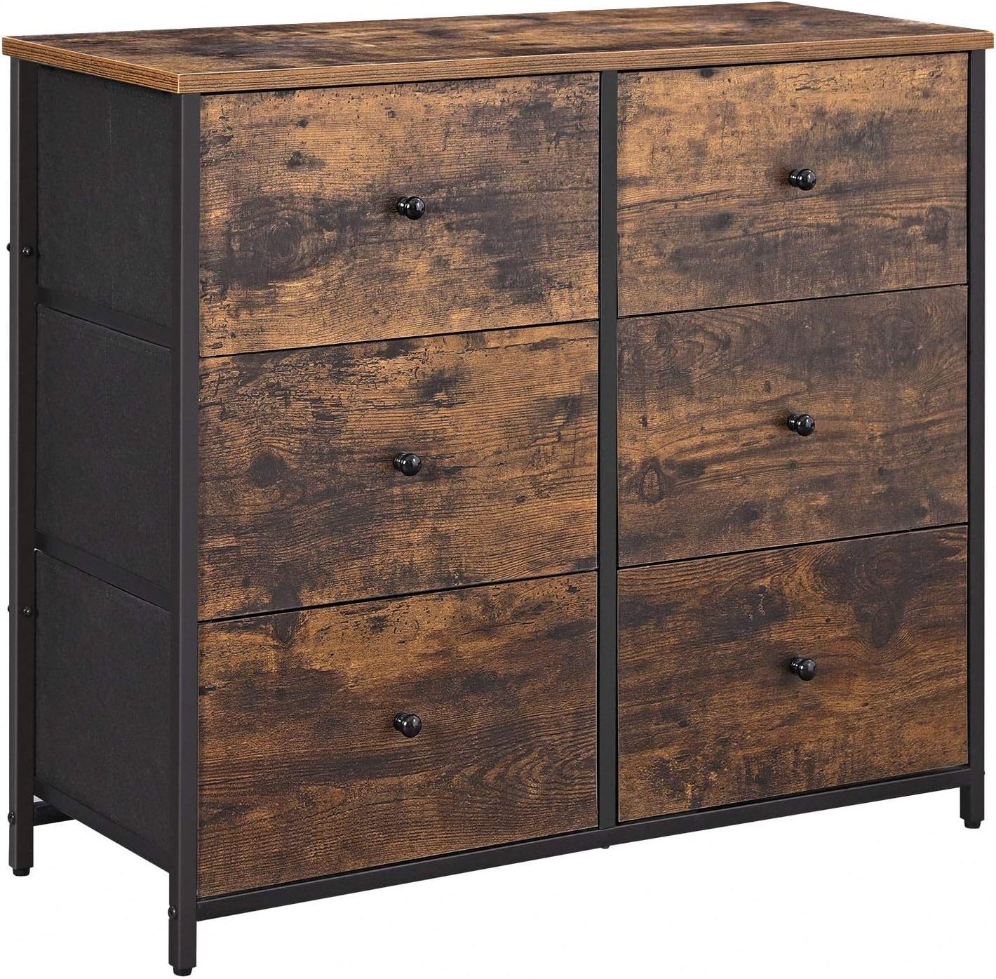 Dresser for Bedroom Chest of Drawers 6 Drawer Dresser Closet Fabric Dresser with Metal Frame Heather Greige and Classic black