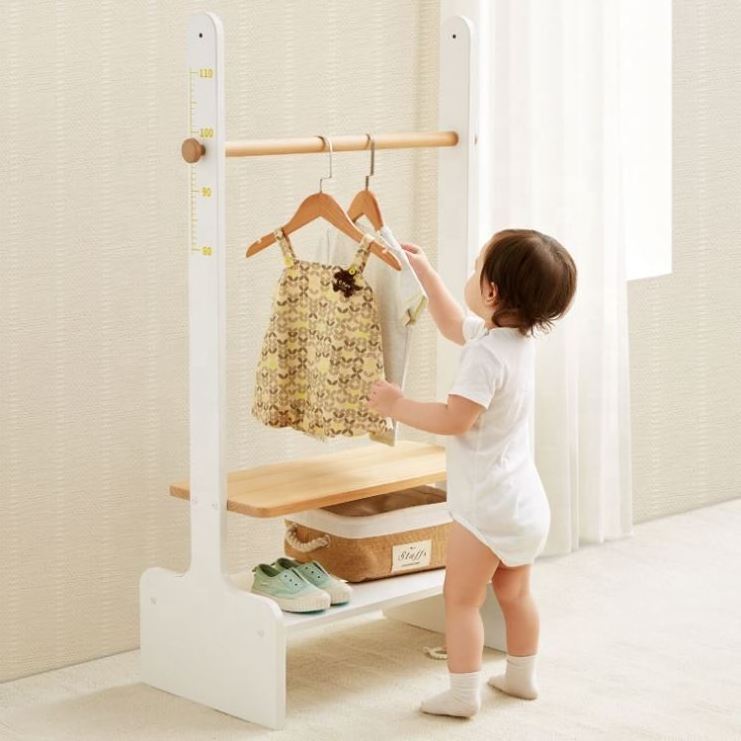 Children Functional Clothing Stand Rack Kids Cloth Hanger Removable Baby Cloth Shelf