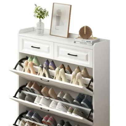 Home Furniture Use Flip-Down Shoe Cabinet Modern Wooden Ultra-Thin Space Saving Shoe Rack Cabinet