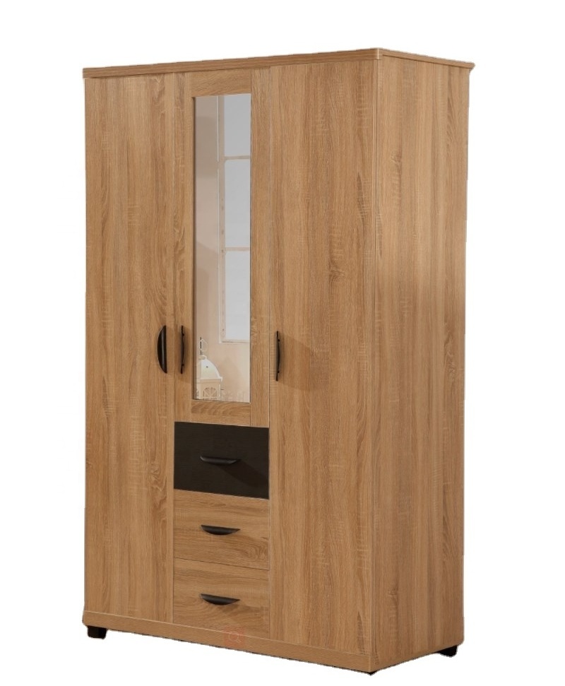 Hot sale wooden bedroom furniture wardrobes 3 door + 3 drawer mirrored wardrobe cabinet for bedroom