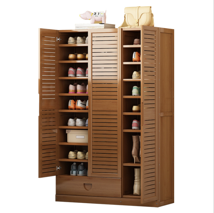 Natural Bamboo Large Capacity Multi-Functional Solid Wood Shoe Cabinet With Drawer