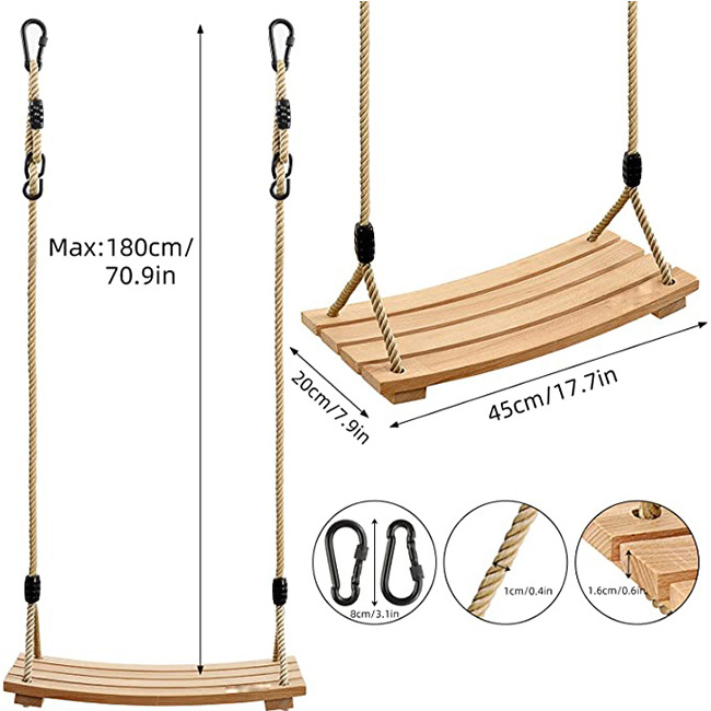 Indoor Outdoor Rope Wooden Swing Chair Wood Tree Swing Seat Set for Children Adult Kids 17.7x7.9x0.6 inch