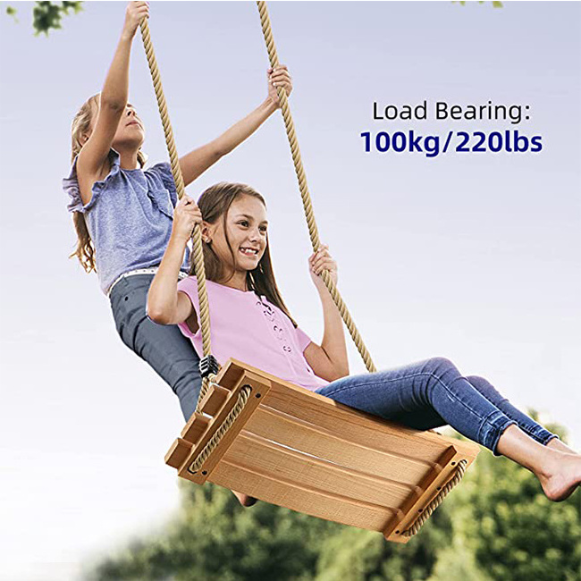 Indoor Outdoor Rope Wooden Swing Chair Wood Tree Swing Seat Set for Children Adult Kids 17.7x7.9x0.6 inch