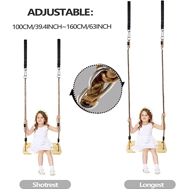 Outdoor Porch Garden Wooden Patio Swings Hanging Tree Hammock Straps Kit Adjustable Nylon Rope Wood Swing Seat for Kid