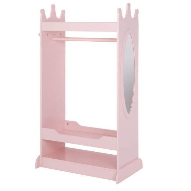 Wood Dress Up Storage Toddler Coat Racks Costume Closet Kids Pretend Storage Closet Wooden Standing Coat Rack with Mirror