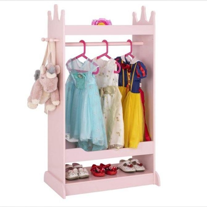 Wood Dress Up Storage Toddler Coat Racks Costume Closet Kids Pretend Storage Closet Wooden Standing Coat Rack with Mirror