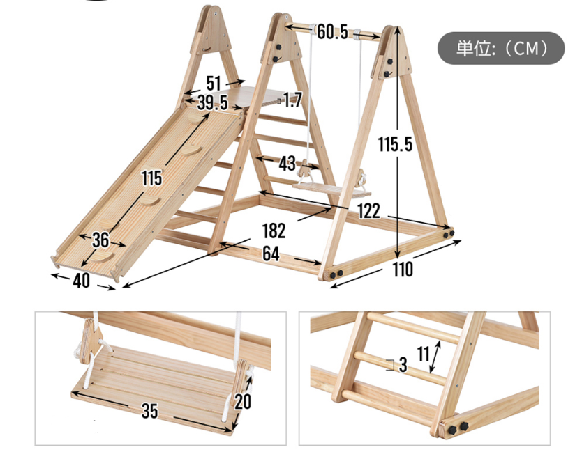 Factory wood indoor jungle gyms for kids Montessori Baby Play Multi-functional Play set Swing