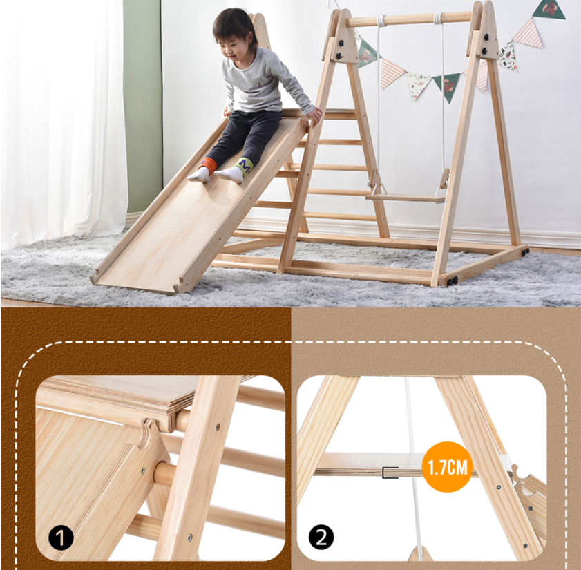 Factory wood indoor jungle gyms for kids Montessori Baby Play Multi-functional Play set Swing