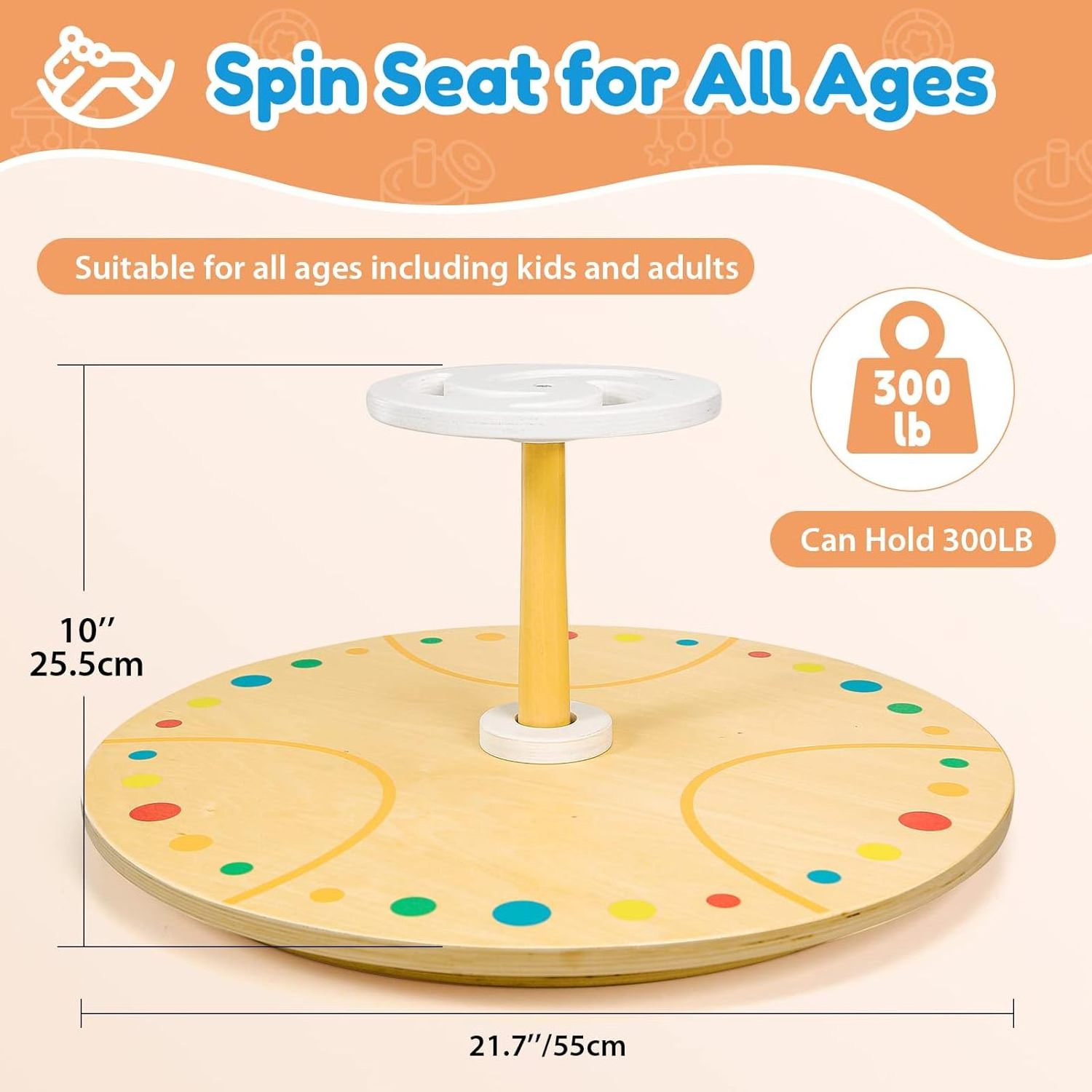 Wooden Sit  Spin Toys for Kids All Ages Classic Spinning Activity Toys Wooden Spinner Seat