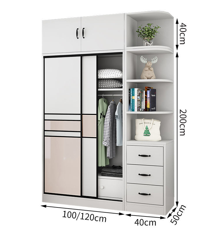 Bedroom wood furniture cabinet furniture modern design glass door portable wooden clothes wardrobe walk in closet