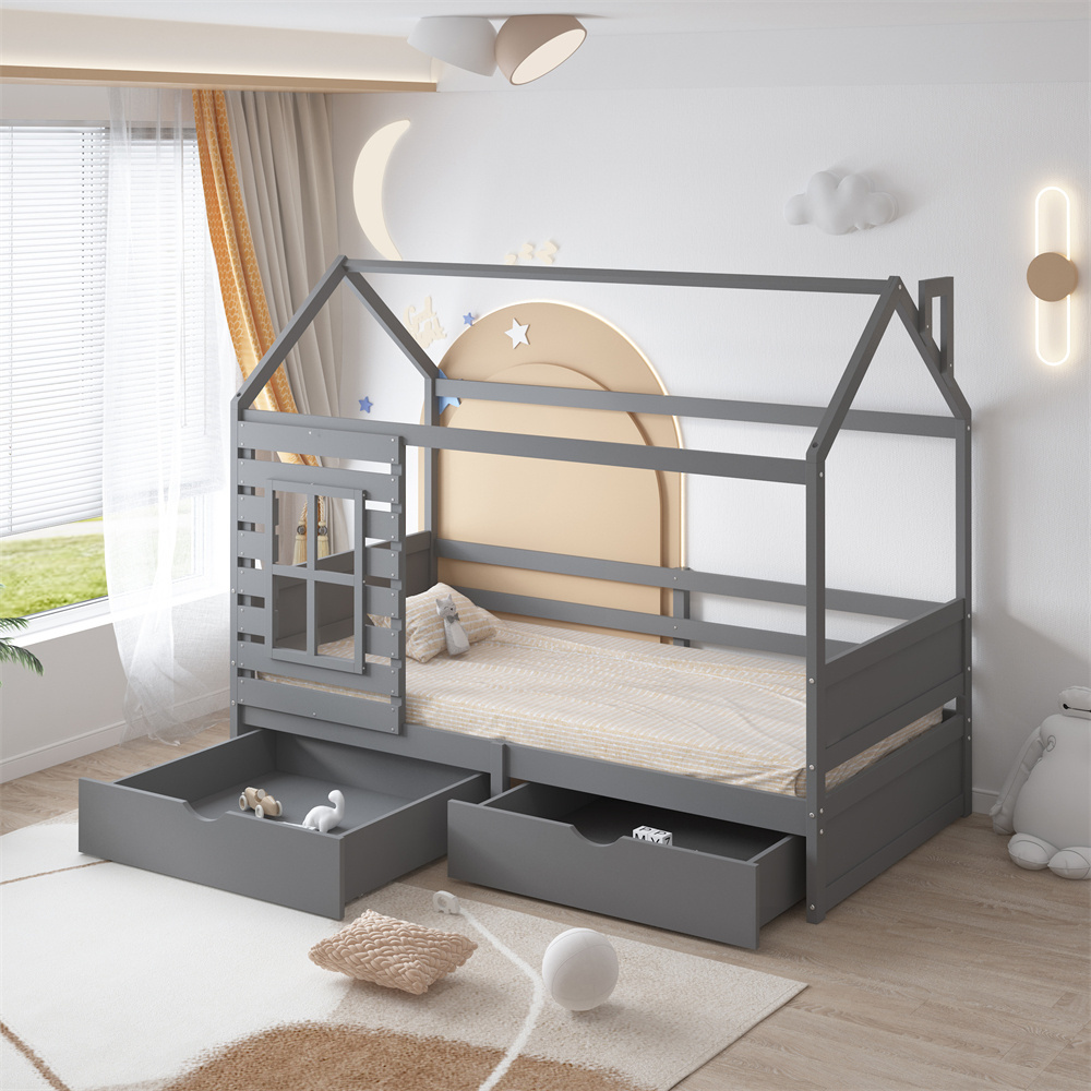 Kindergarten School Wood Bed For Kids Child Bed House Children's Bed for Boy Girls