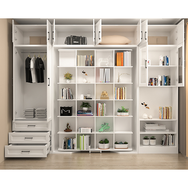 Multifunctional rotating hidden wall bed folding rotator beds bookcase Murphy bed with wardrobe with bookcase