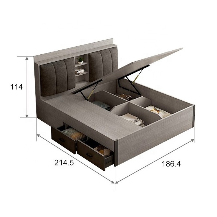 Modern design Simple wooden bed with drawer boxes and mattress customized hotel bed