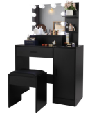 Makeup Desk with Lights Large Dressing Table with Lighted Mirror Black Vanity Set with Drawers & Storage Cabinet