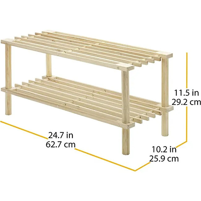 Sturdy Furniture Household Natural Wood Shoe Display Shelves Wall Mounted Rectangular Shoe Rack for Living Room