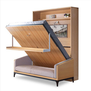 Bedroom furniture modern style functional folding bed frame desk metal wood wall murphy bed with sofa