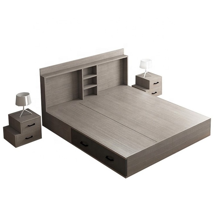 Modern design Simple wooden bed with drawer boxes and mattress customized hotel bed