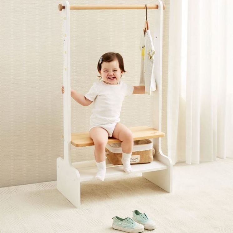 Children Functional Clothing Stand Rack Kids Cloth Hanger Removable Baby Cloth Shelf