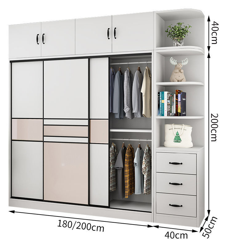 Bedroom wood furniture cabinet furniture modern design glass door portable wooden clothes wardrobe walk in closet