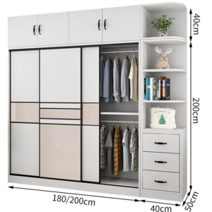 Bedroom wood furniture cabinet furniture modern design glass door portable wooden clothes wardrobe walk in closet