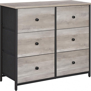 Dresser for Bedroom Chest of Drawers 6 Drawer Dresser Closet Fabric Dresser with Metal Frame Heather Greige and Classic black