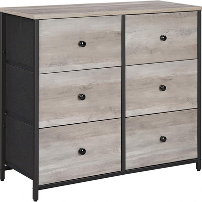 Dresser for Bedroom Chest of Drawers 6 Drawer Dresser Closet Fabric Dresser with Metal Frame Heather Greige and Classic black