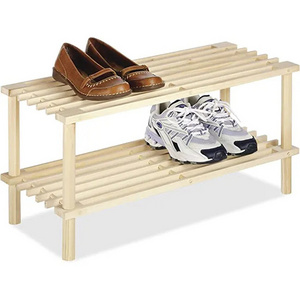 Sturdy Furniture Household Natural Wood Shoe Display Shelves Wall Mounted Rectangular Shoe Rack for Living Room