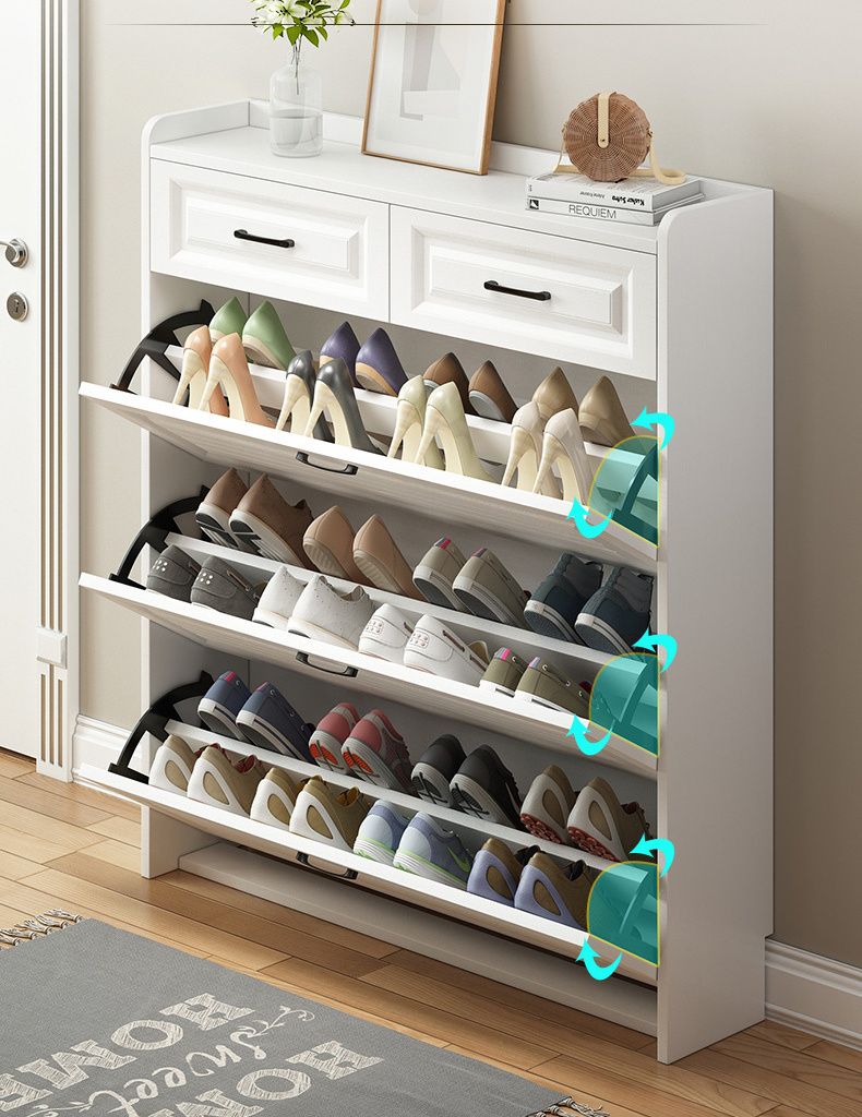 Home Furniture Use Flip-Down Shoe Cabinet Modern Wooden Ultra-Thin Space Saving Shoe Rack Cabinet