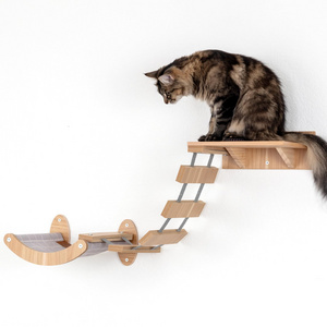 Wall Mounted Modern Cat Bridge Cat Shelves Scratcher Wooden Furniture For Cats