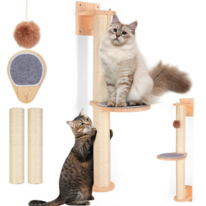 Latest Styles Cat Activity Tree with Scratch Posts, Wall Mounted Jute Scratcher Pine Hammock for Cats Sustainable 5 Pcs Pet Cats