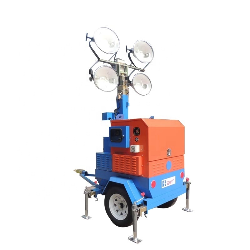 4*1000W CE  kubota engine trailer lighting tower with metal halide lamp for industry