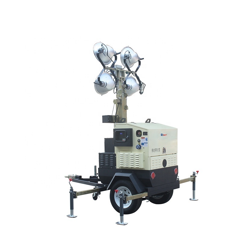 4*1000W CE  kubota engine trailer lighting tower with metal halide lamp for industry