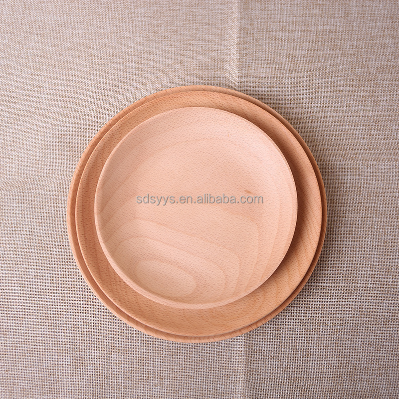 Wholesale Hot Sale Cheap Solid Wood Food Fruit Serving Plate Round Acacia Wood Plate For Food