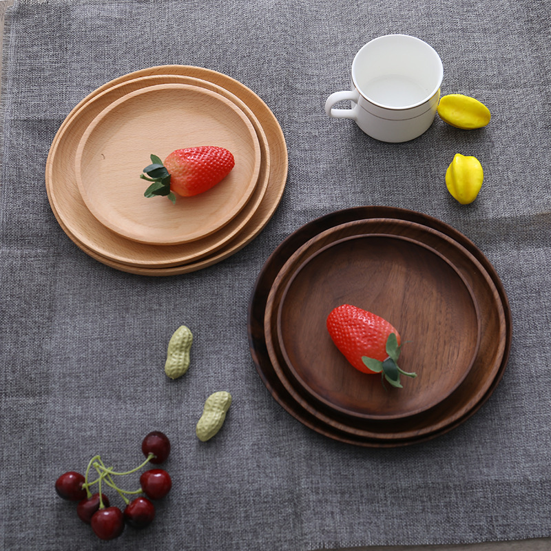 Wholesale Hot Sale Cheap Solid Wood Food Fruit Serving Plate Round Acacia Wood Plate For Food