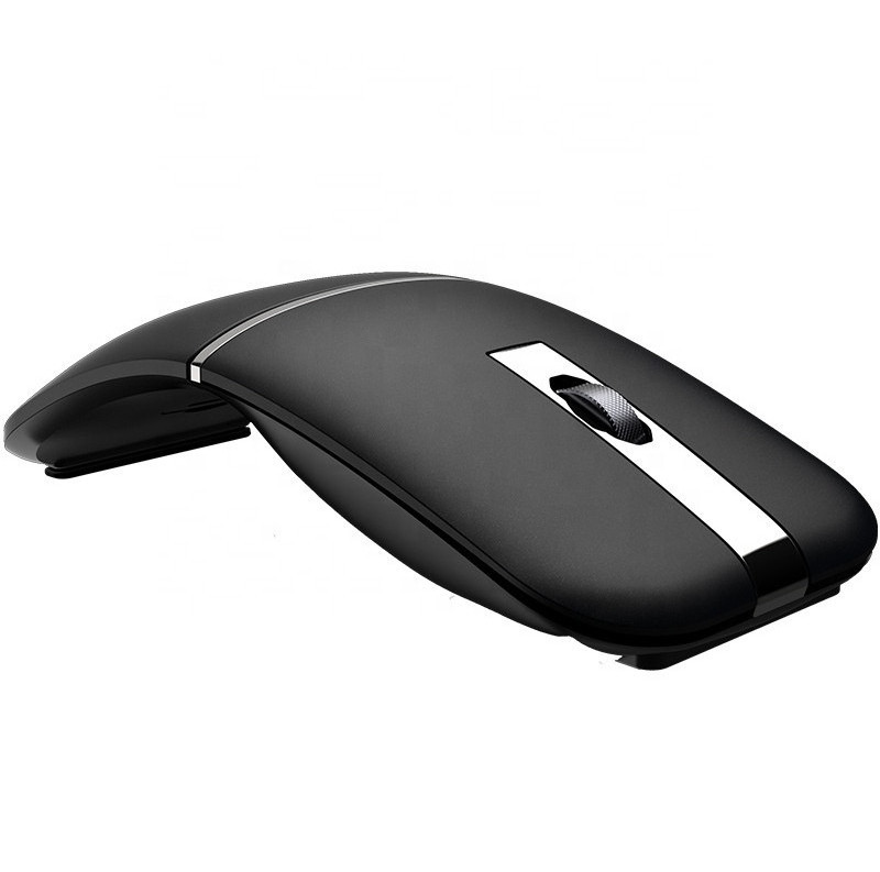 Foldable Wireless Mouse Silent Click BT and 2.4GHz Dual Modes Portable Curved Mouse for Home Office Travel