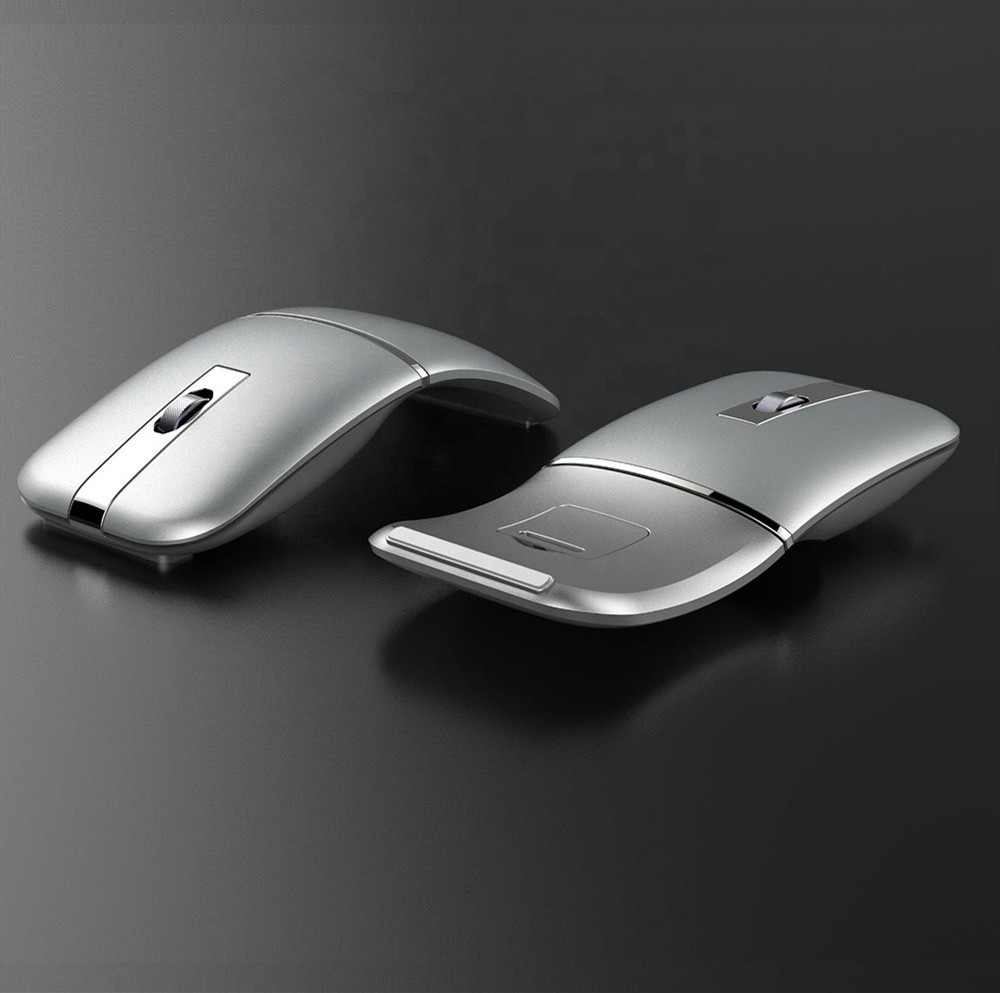 Foldable Wireless Mouse Silent Click BT and 2.4GHz Dual Modes Portable Curved Mouse for Home Office Travel