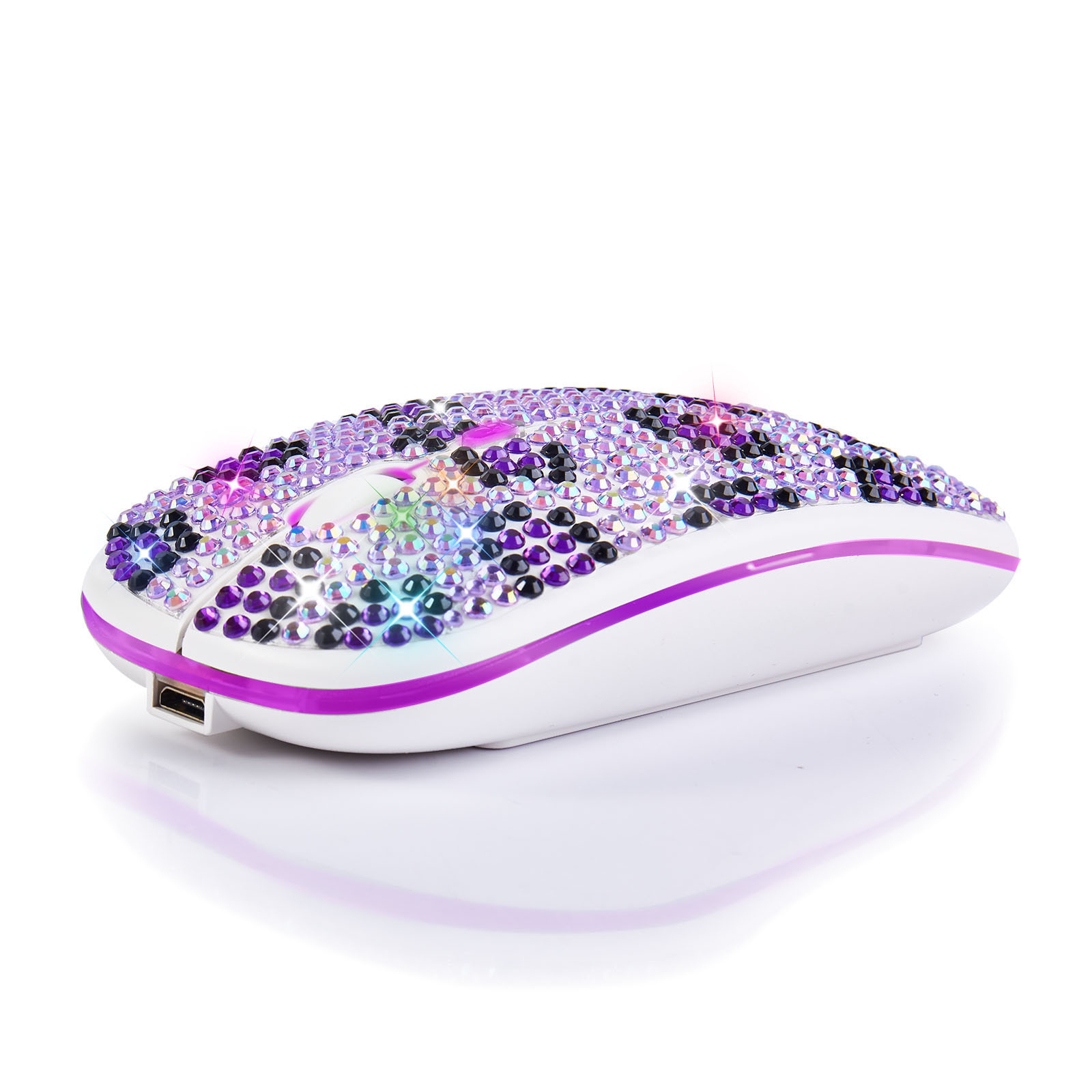 Crystal Rhinestone mouse computer accessories electronic gift seven color luminescent diamond embedded wired mouse