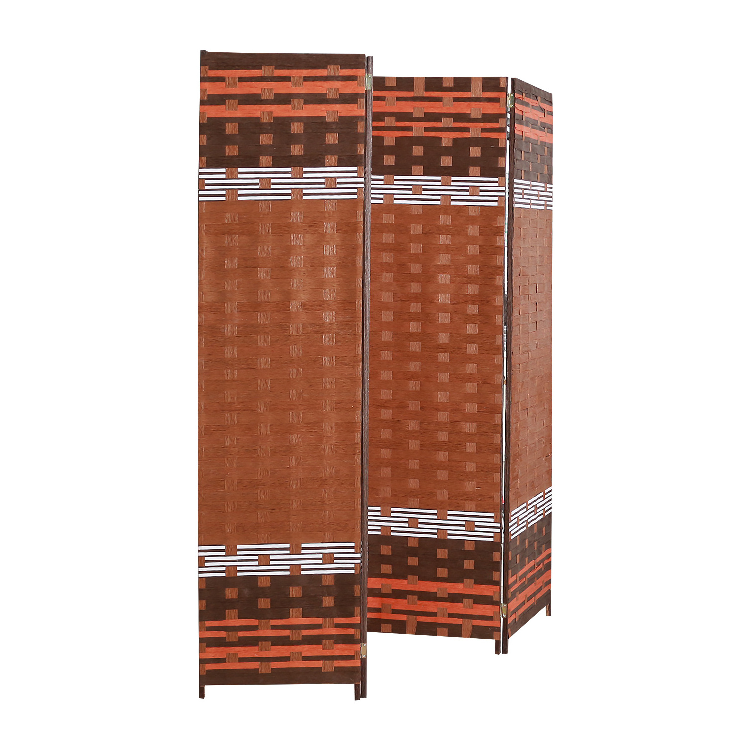 Handmade Wooden Fiber Brown Diamond Movable 4-Panel Room Divider Art Deco Style for Office Living Room Dining Room Wholesale