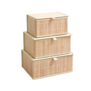 Good selling and  practical cheap SET 3 wholesale natural bamboo storage basket boxes with lid and handle