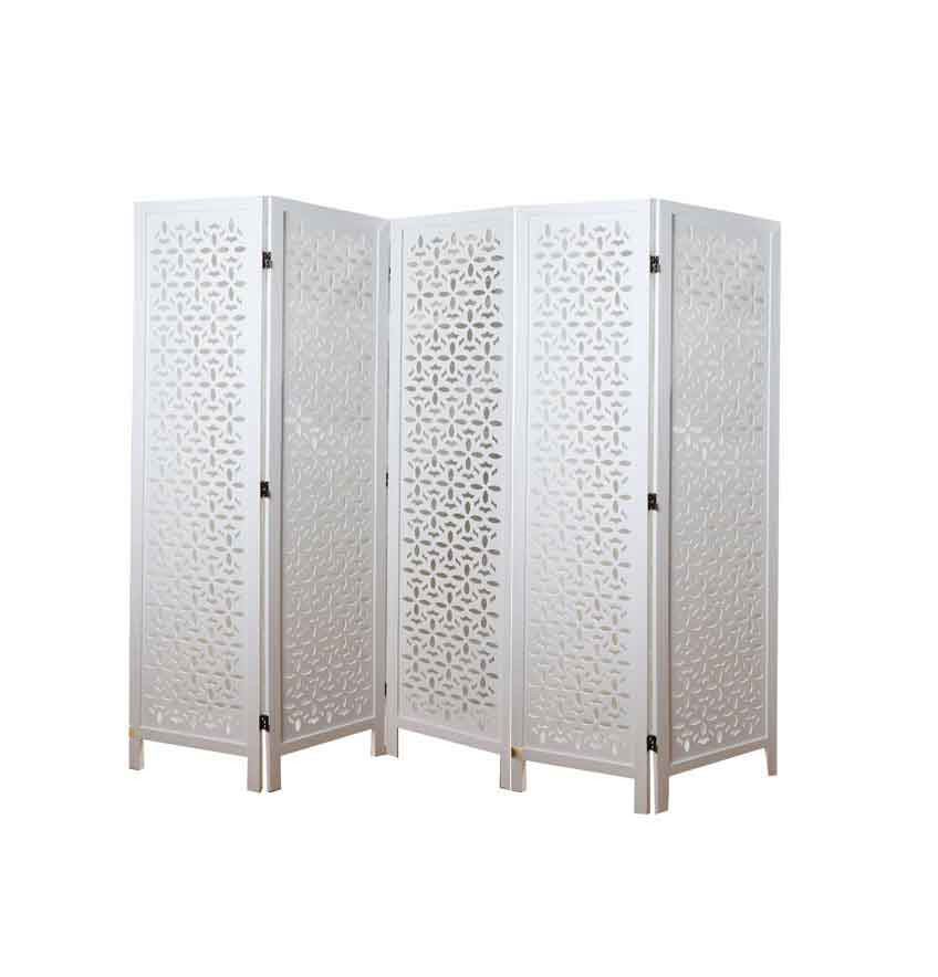 White color Movable Partition Wall wood carved design Rattan Handcraft Room Divider Screen