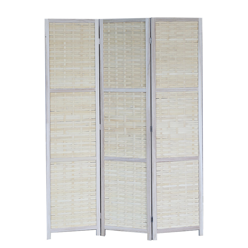 Beige Woven Bamboo Room Divider Folding Privacy Screens Partition Wall for Office Living Dining Rooms Construction Theme