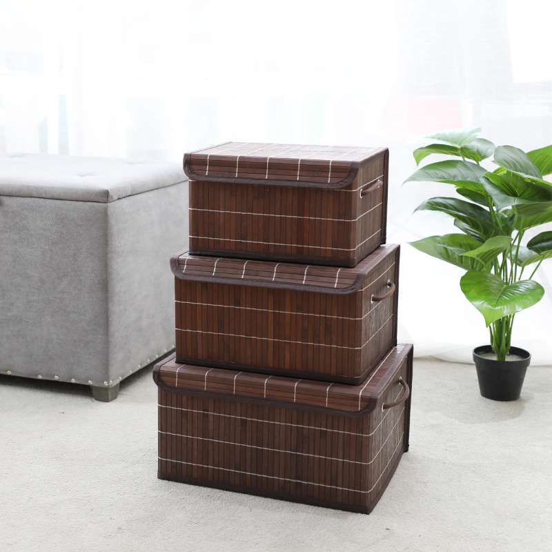 Set of 3 Natural Household Bamboo Storage Basket Boxes Drawers for Sundries