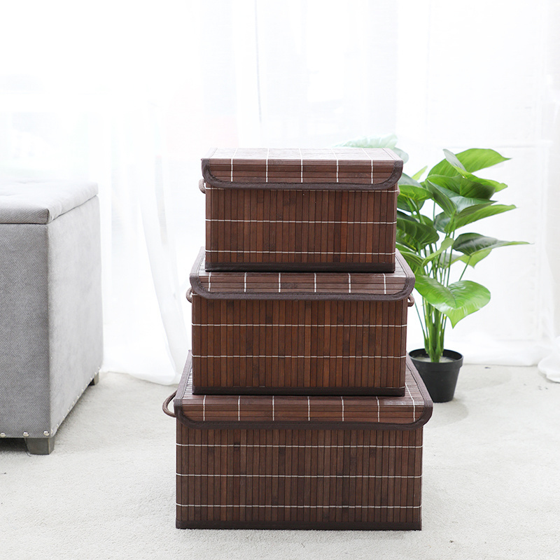 Set of 3 Natural Household Bamboo Storage Basket Boxes Drawers for Sundries