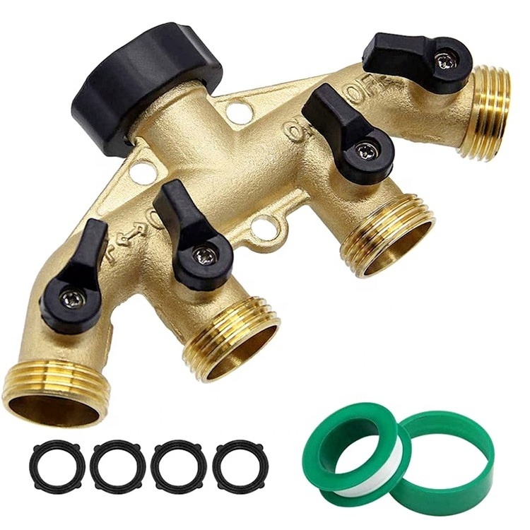 Heavy Duty 4 Way Metal Hose Splitter for Garden Irrigation System Water Connector for Garden Tools Connection with Hose Pipe