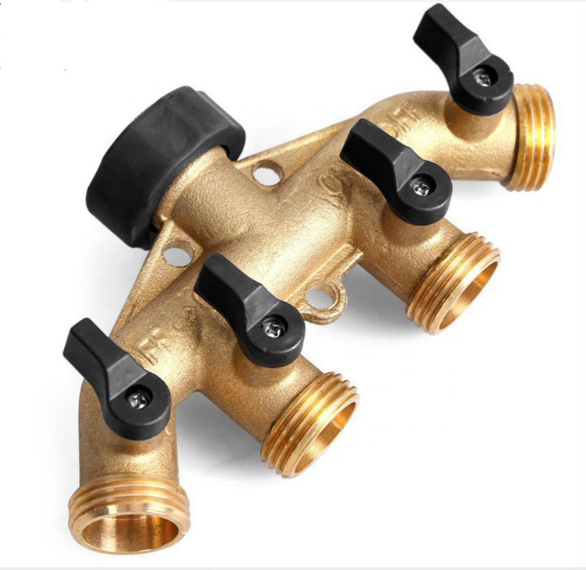 Heavy Duty 4 Way Metal Hose Splitter for Garden Irrigation System Water Connector for Garden Tools Connection with Hose Pipe