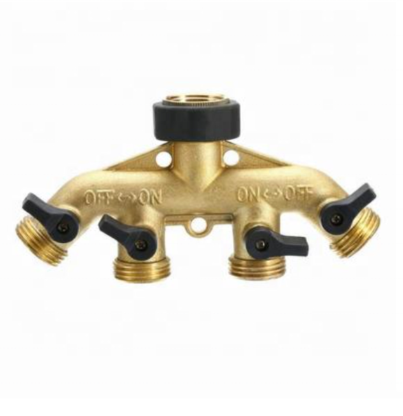 Heavy Duty 4 Way Metal Hose Splitter for Garden Irrigation System Water Connector for Garden Tools Connection with Hose Pipe