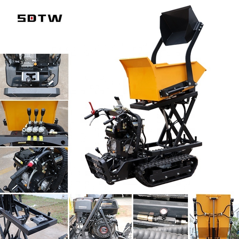 1ton mini crawler high tip lifting motocarriola dumper 500kg 700kg rubber track transporter dumper diesel engine for hot sale