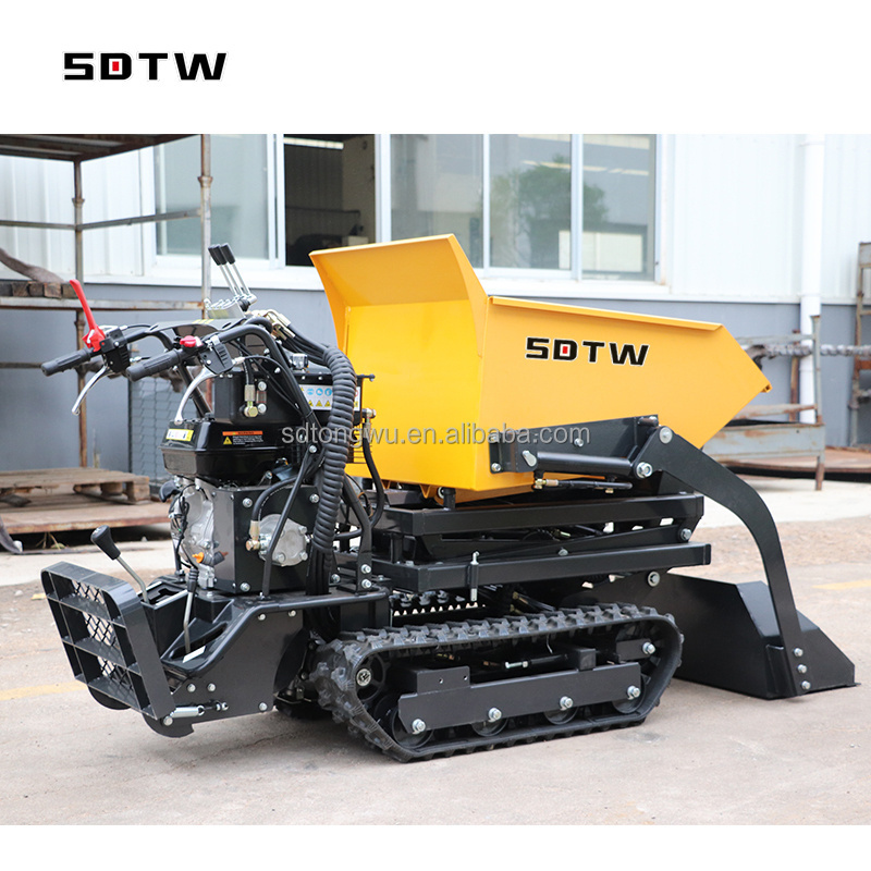 1ton mini crawler high tip lifting motocarriola dumper 500kg 700kg rubber track transporter dumper diesel engine for hot sale