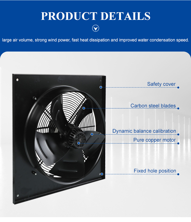 Factory Supply 400mm YWF-400 220V 4200~6700CFM Square High Quality Ceiling Fan Magnet Fan External Rotor Fan