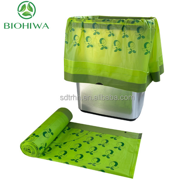 Biodegradable disposable plastic dustbin poly bag trash garbage bag with drawstring PBAT PLA Cornstarch bags